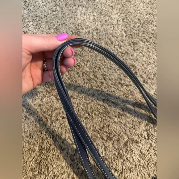 Sam Edelman Harper Monogram Medium Shopper Tote bag in navy blue coated canvas. - Picture 4 of 6